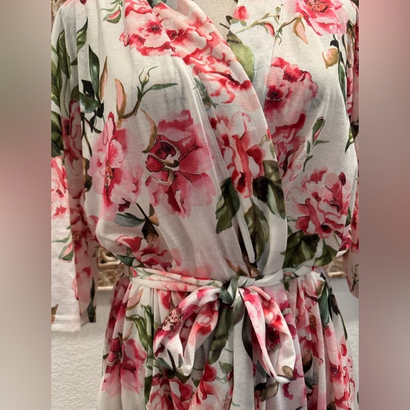 Show Me Your Mumu White & Pink Floral Kimono Shirt Sleeve Robe- One Size - Picture 5 of 13